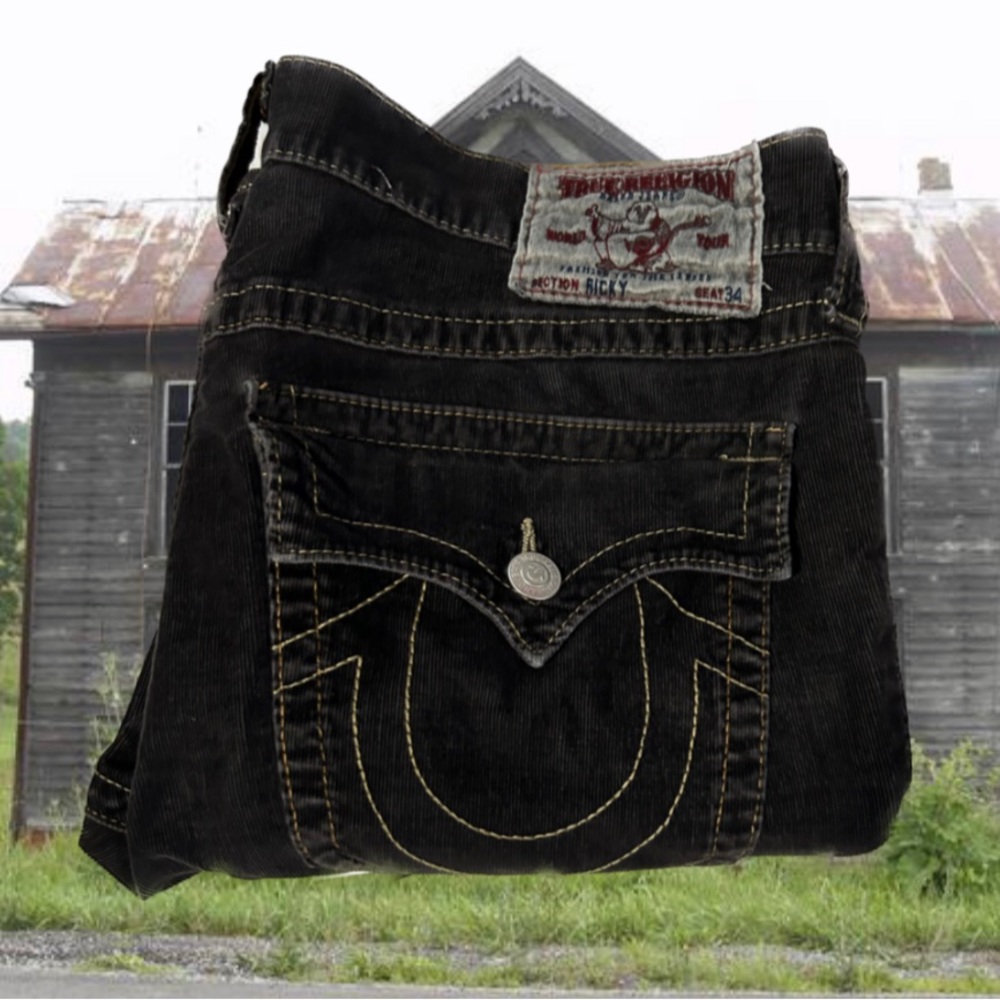 SOLD BROWN CORDUROY GOLD STITCH VINTAGE TRUE RELIGION JEANS EUC
